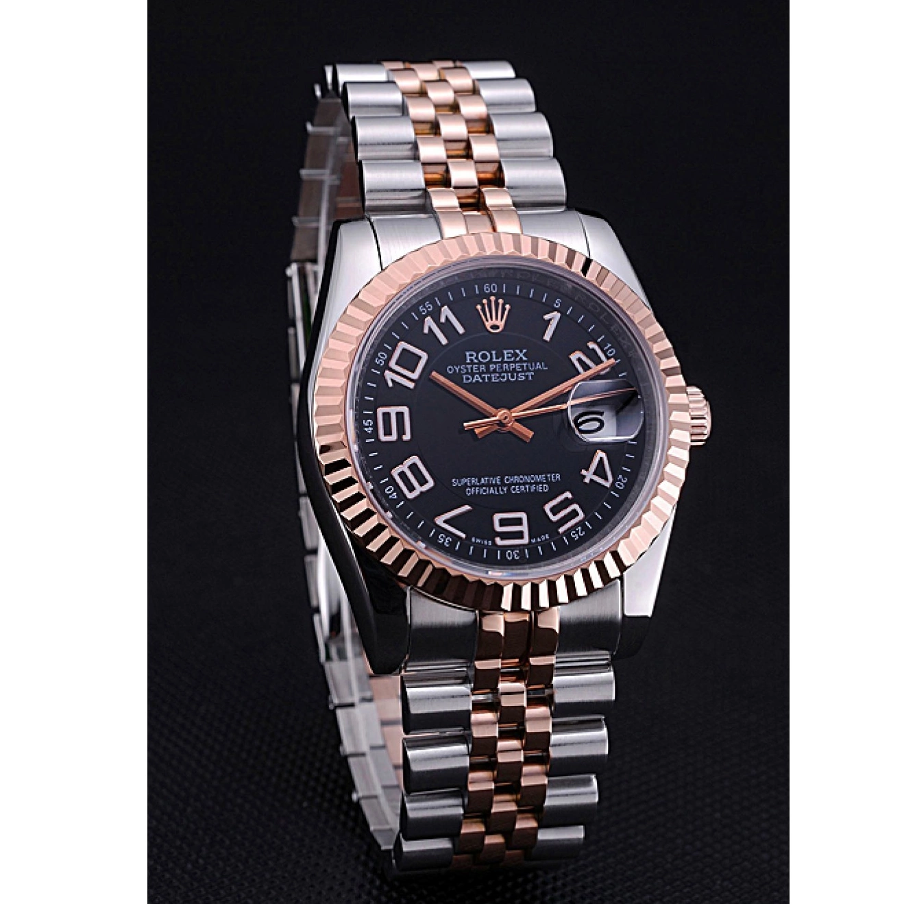 Aaa replica watch Dial Black and Gold Stainless Steel 622545 DateJust Bracelet Rolex 0802